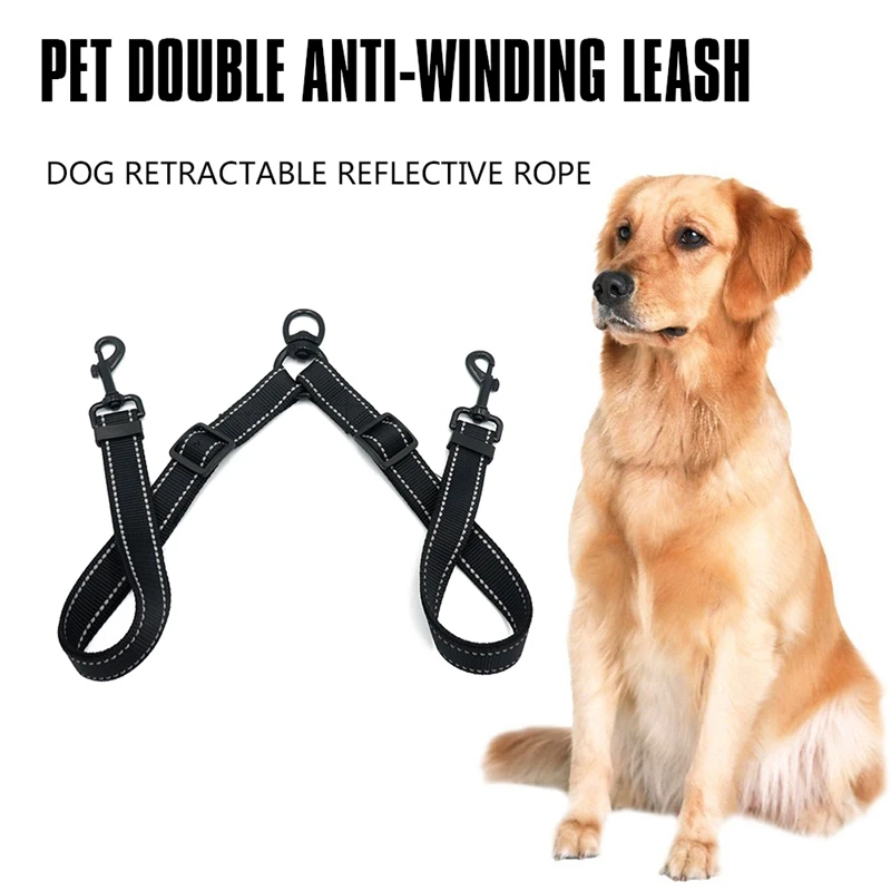 New-Double Leash Coupler for Large Dogs Adjustable Heavy Duty Nylon Splitter for Two Big Dogs