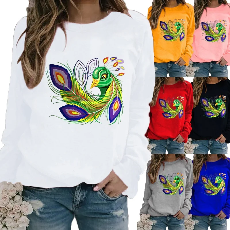 

Women Autumn and Winter Fashion Long Sleeved Casual Round Neck Printed Loose Sweatshirt Tops & Blouses Plus Size T-shirts