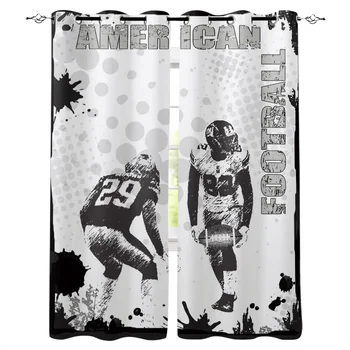 

Kitchen Curtains Athlete Rugby Sketch Retro Window Curtains Living Room Bedroom Decor Items Curtains for Bedroom