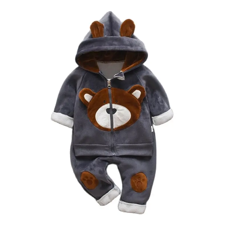 Winter Baby Boys Girls Clothing Set Cartoon Toddler Warm Hooded Coats Pants Suit Kids Thick Tracksuit Clothes Set