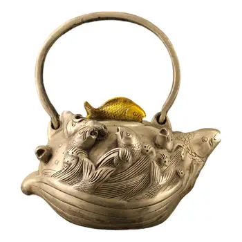 

LaoJunLu Pure Copper Gilt And Silver Koi Fish Swimming Imitation antique bronze masterpiece collection of solitary Chinese