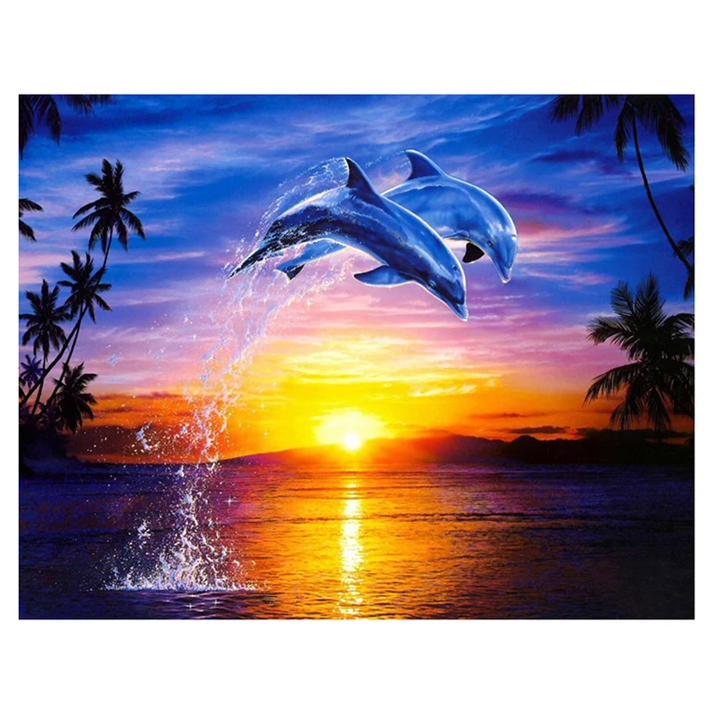 DIY Diamond Embroidery Jump Dolphins Painting Cross Stitch Needlework Full Square Crystal Mosaic Home Decor | Дом и сад