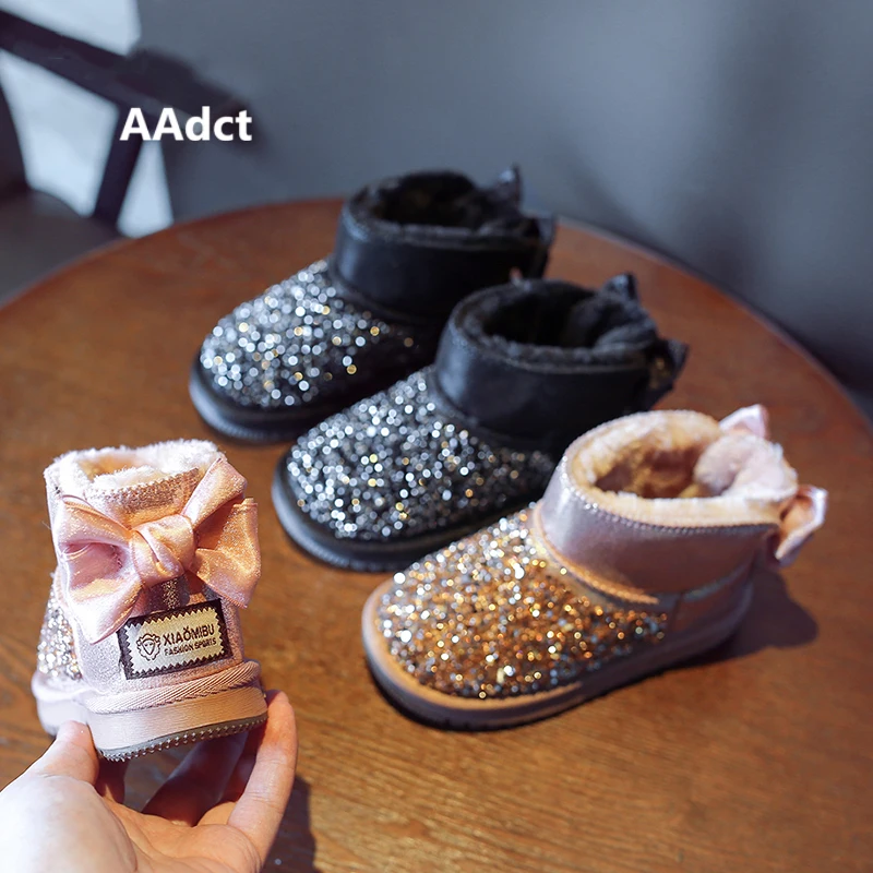 

AAdct baby girls boots winter new fashion little kids snow boots for girls Brand princess Sequins cotton fur warm children shoes