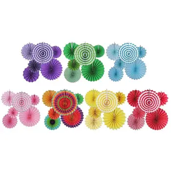 

6pcs/set Paper Fan Flower Three-dimensional Drawing Colorful Wheel Party Children's Decoration Day Hanging Christmas Round V1W8