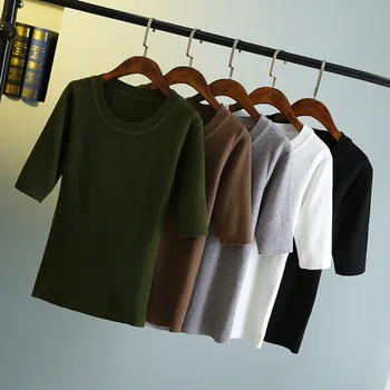 

2020 New women t-Shirt women cotton short sleeves Casual summer Solid color tops tshirt