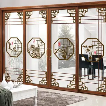 

2020 Chinese-style Adhesive Paper Wall Stickers Classical Merlin Bamboo and Chrysanthemum Vintage Chinese Style Glass Window Dec