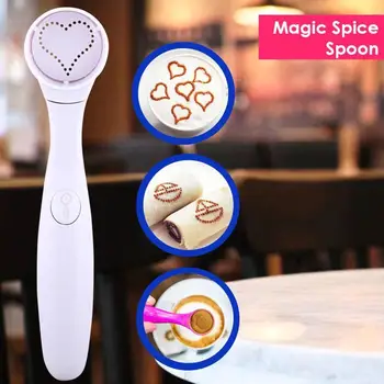 

1PC Magic Spice Spoon Electric Coffee Cake Printing Spoon Cake Decorating Tools Portable Printing Machine With 16 Fancy Patterns