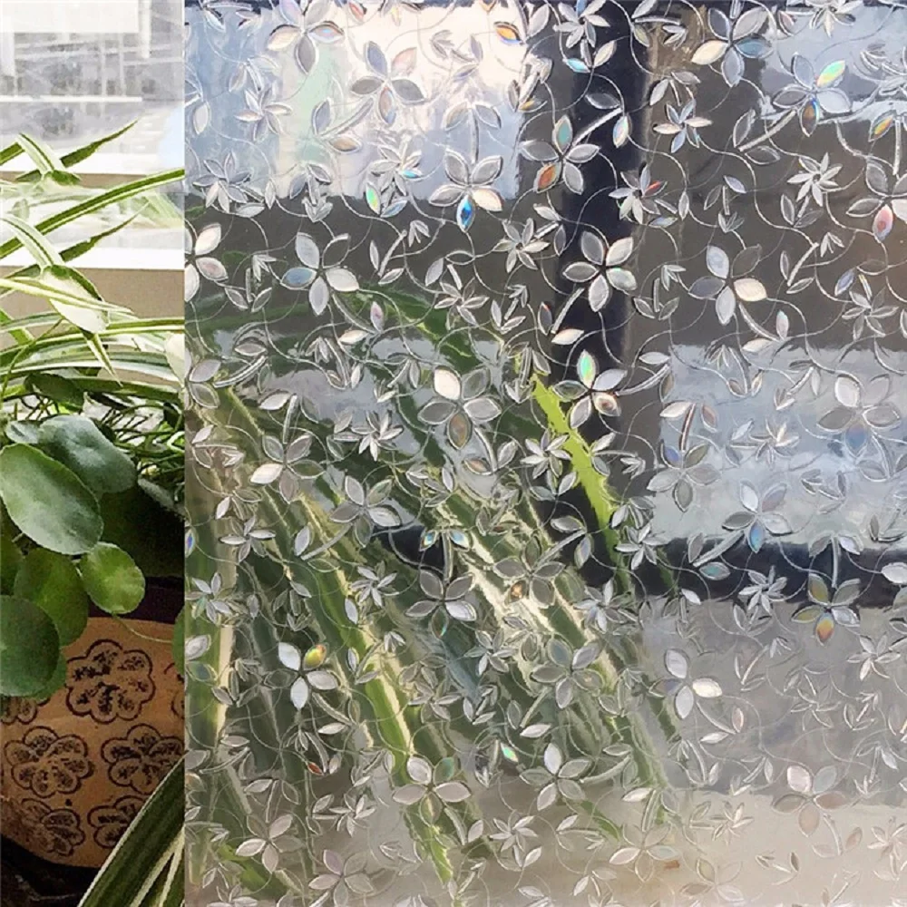 Little Flowers Glass Film Static Cling Heat Control Multiple Size Durable Reusable Home Decoration DIY Film 17.77''/78.7''