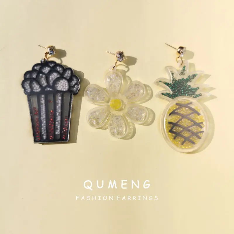 Женские серьги QUMENG богемные акриловые ручной работы полые рисовые бусины цветок