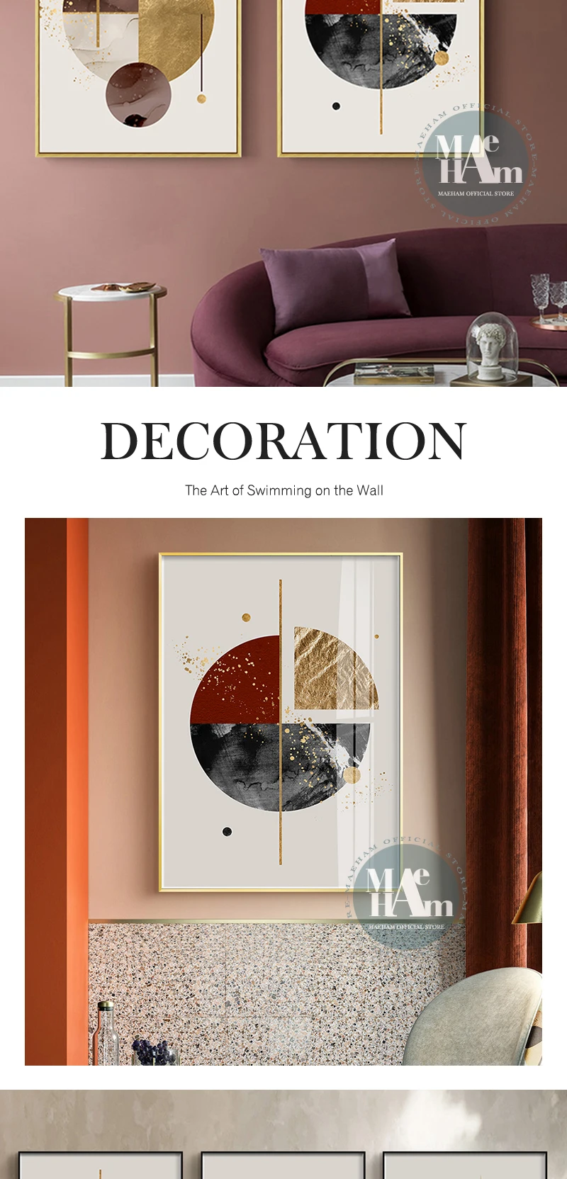 Geometric Abstract golden blue Canvas Print Paintings gold foil Poster Wall Art Pictures on Canvas Living Room Office Home Decor
