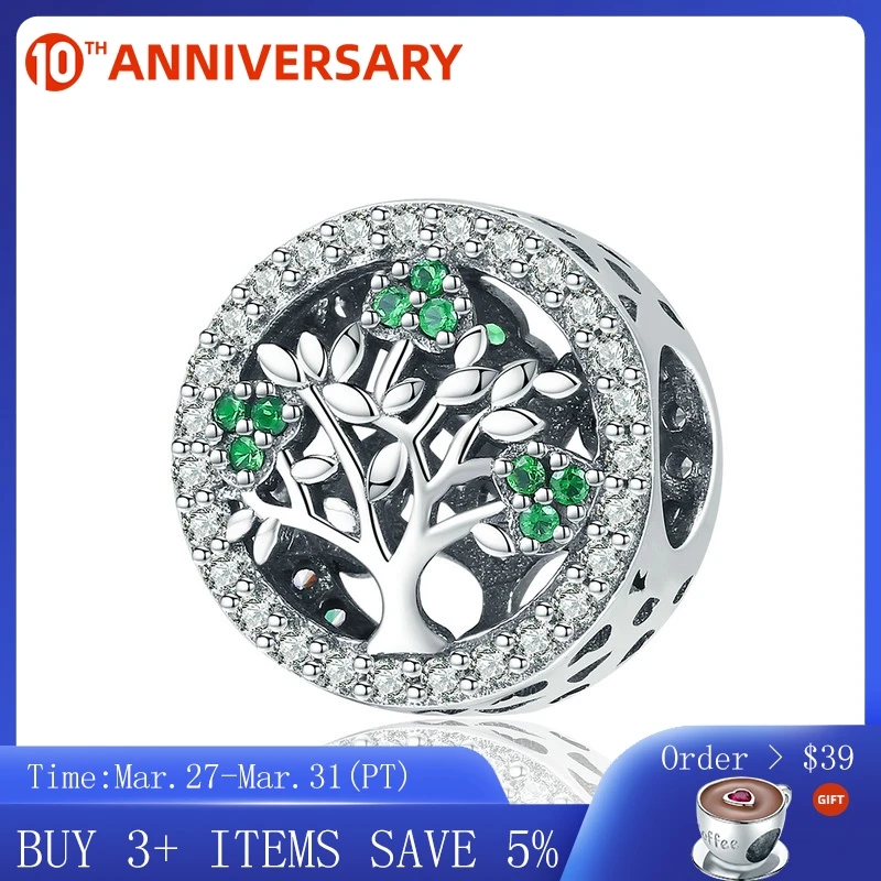 

CodeMonkey Authentic 925 Sterling Silver Tree of Life Dazzling CZ Round Charms Beads Fit Women Bracelet Jewelry Accessories C919