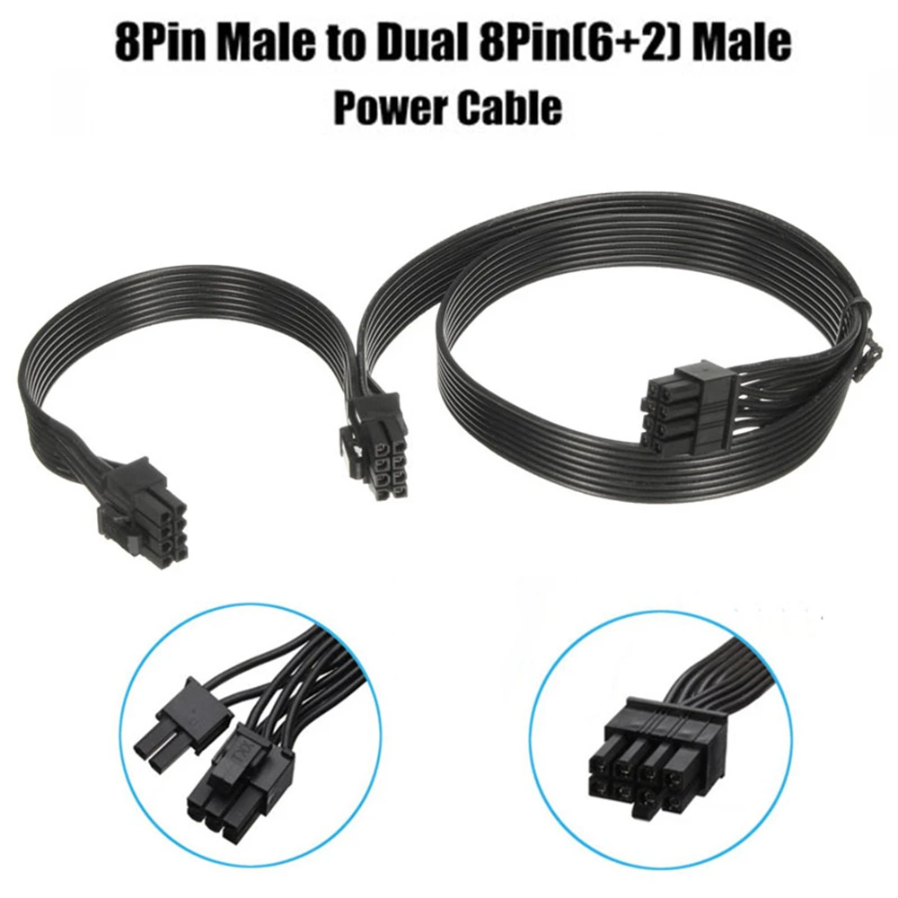 60cm 18AWG 8 Pin Male to Dual 8Pin(6+2) Male PCI-E Video Graphics Card Power Cable GPU Power Extension Cable Cord