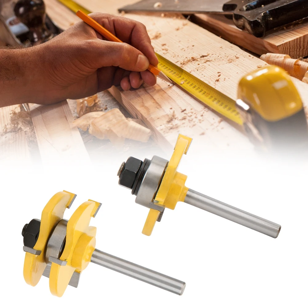 

2Pcs T Shape Router Bit 3 tEETH 1/4 Shank Woodworking Tool For Wood Particle Board