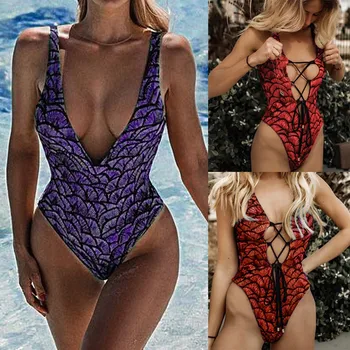 

2020 New Lady Sexy Bathing Suit Women Scale Jumpsuit Push Up Padded Tankinis Deep-V Female Intimates Lengerie ropa de playa