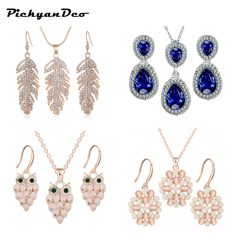 PickyanDco модный Комплект сережек для женщин австрийский кристалл сердце цветочное