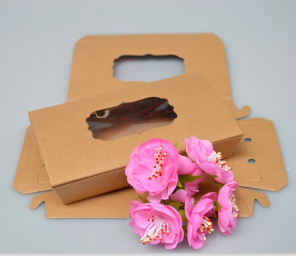 

16*9*3.5cm Kraft paper pvc window Cookie dessert Packaging Boxes Packing for Candy Biscuits baking Chocolate Craft paper box