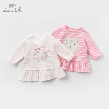 

DBZ13688 dave bella spring baby girls cartoon striped T-shirt children long sleeve tops girls cute pullover kids fashion tees