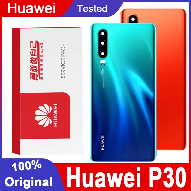 100% оригинальный сменный задний корпус для Huawei P30 задняя крышка аккумулятор стекло с объективом камеры