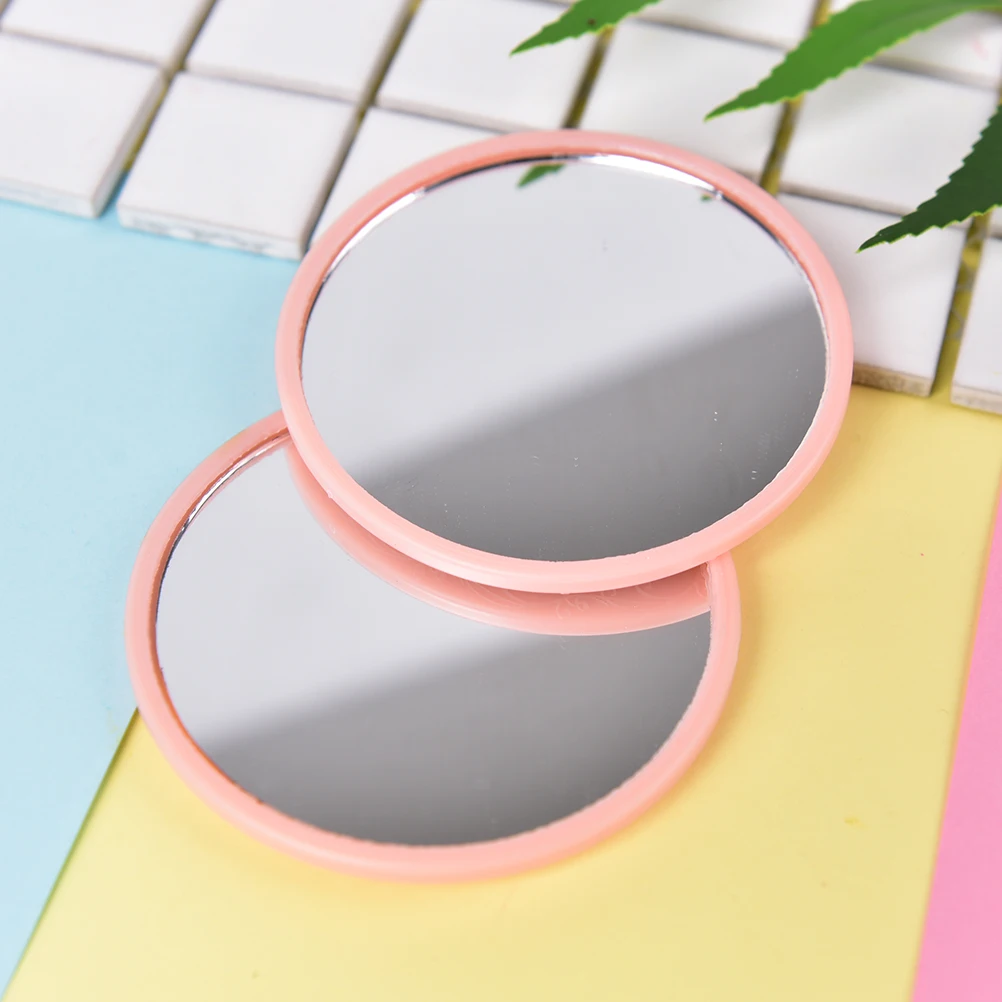 Pink Cute 1pcs Mini Pocket Makeup Mirror Cosmetic Compact Metal Mirrors Color Random Dia 7cm