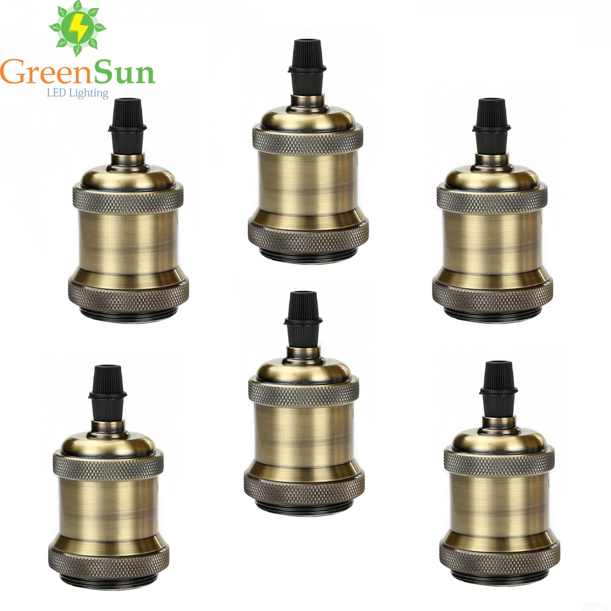 GreenSun 6 шт. античная латунь E27 алюминиевый Ретро Держатель для лампы винтажная