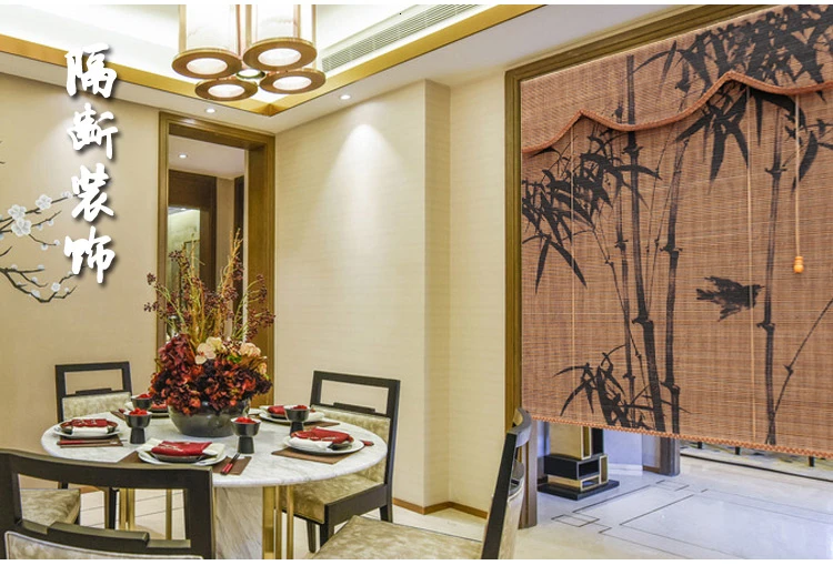 Бамбуковая занавеска с принтом, занавеска, занавеска, китайский стиль, дзен, для гостиной, балкона, спальни, чайной комнаты, подъем и падение, экран
