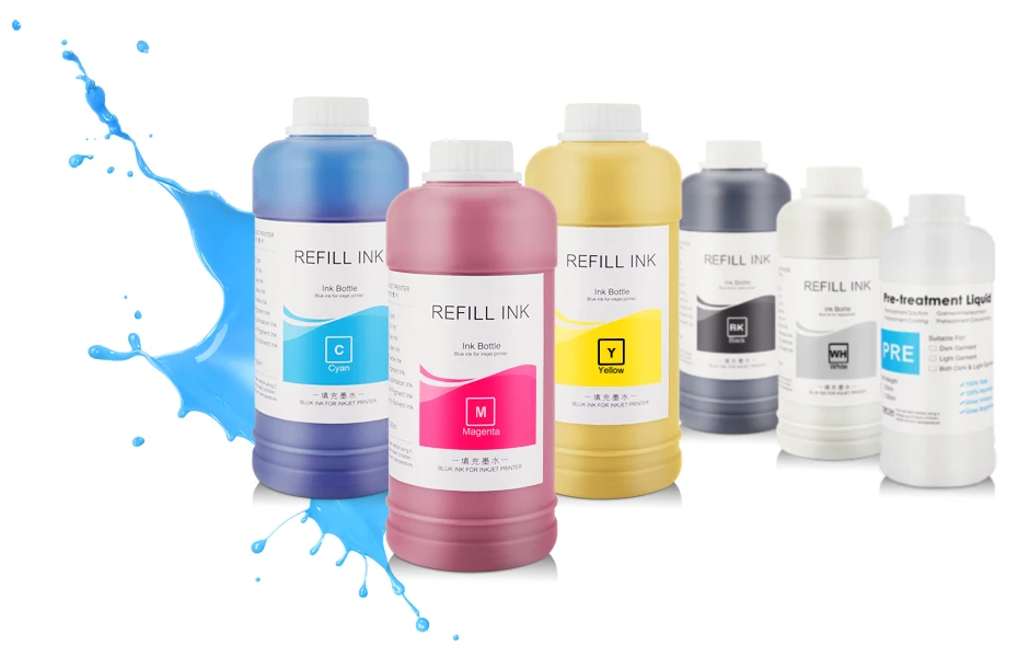 500 Ml/grupo Tinta Dtg Tinta Têxtil Vestuário Ink para Epson Dx5 Dx7 R330 1390 1400 R1900 R2000 F2000 F2100 bk c m y Branco Pretreatment 3 digital textile ink