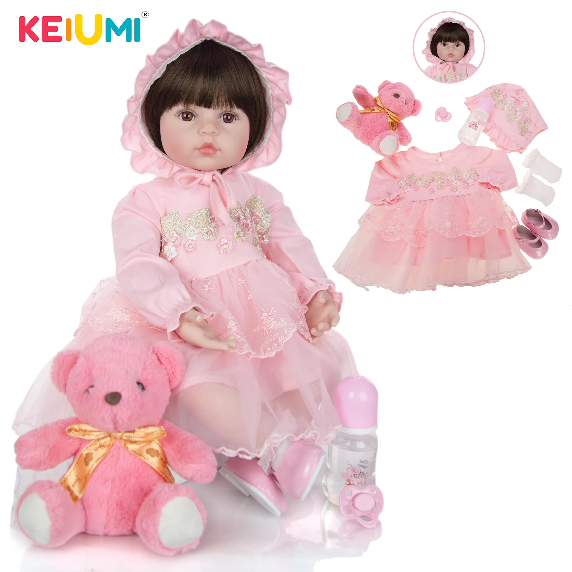 

KEIUMI Realistic Newborn Baby Girl 24'' 60 cm Lifelike Princess Reborn Dolls Soft Silicone Body For Children's Day Gifts Present