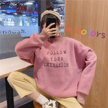 

Hoodies Women Plus Velvet Turtleneck Letter Printed Lamb Wool Warm Sweet Kawaii Womens Pullover Chic Casual All-match Womens New