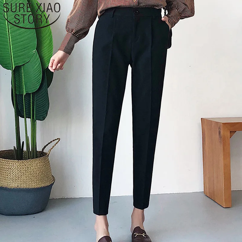 

Women pants 2019 Button Fake Zippers wide leg pants harajuku Solid High Flat Harem Pants black and white pants plus size 5091 50