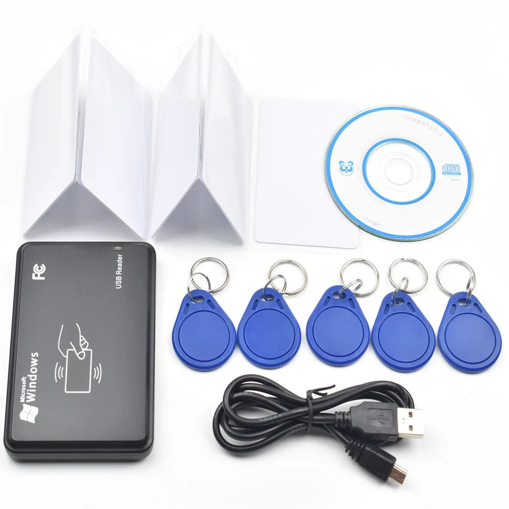 

125KHz USB Proximity Access Control Smart RFID ID Card Reader and Writer Copier+5pcs EM4350 T5577 Tags cards+ Software CD
