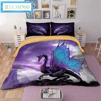 

BEST.WENSD 100% microfiber fabric Violet bedding set western 200*200cm Duvet Cover Sets Reactive Printing Pterosaur bedclothes