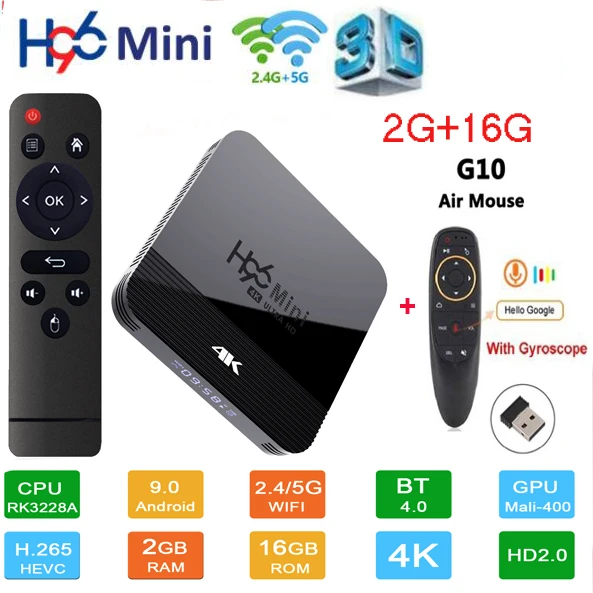 2G 16G G10 Smart Android 9,0 h96 мини h8 rk3228a Quad core A7 BT4.0 4KSet компьютерной приставки к телевизору Google плеер Youtube медиа-плеер 1+ 8g/2+ 16g vs hk1 lite - Цвет: 2G 16G G10