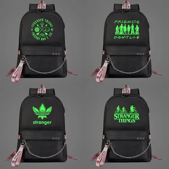 

Hot Green Light Luminous Stranger Things Prints Boys Girls Kids School bag Women USB Chain Backpack Canvas Men Bagpack Bookbag