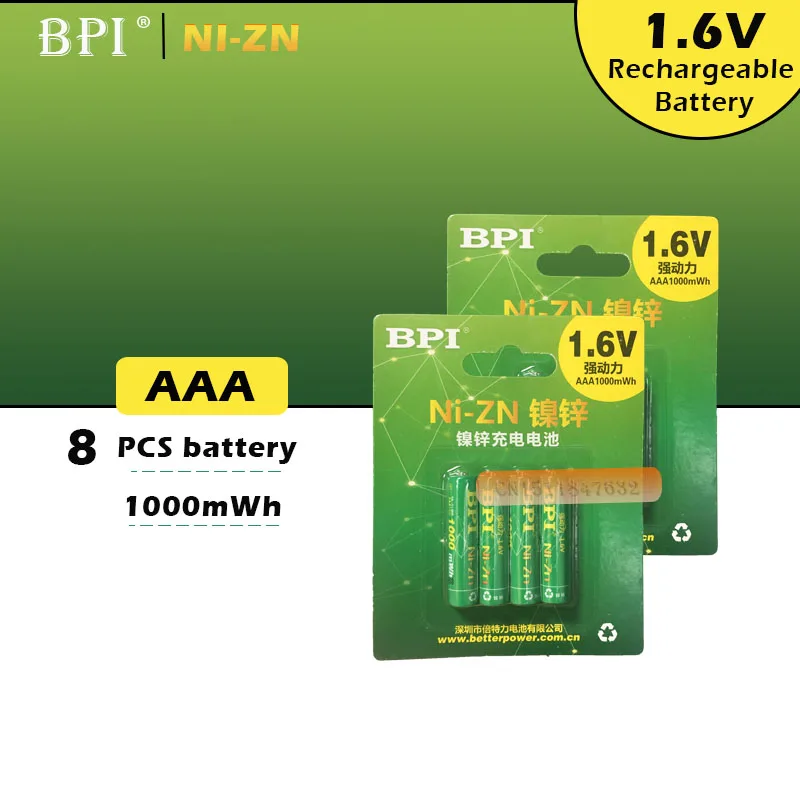 8 шт./лот Оригинальный Новый BPI AAA 1000 мАч 1 6 в 5 NI Zn NIZN aaa низкий саморазряд