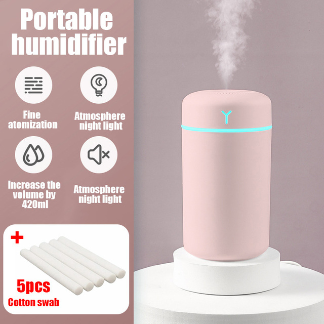 Humidifier for Home Car Mini Aroma Oil Diffuser USB Cool Mist Sprayer with Colorful Soft Night Light Purifier Portable 420ml