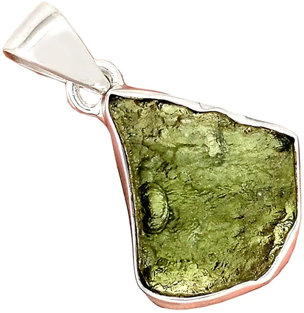 

Genuine Czech Moldavite Pendant 925 Sterling Silver, 31 mm, AP6693