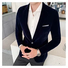 2021NEW Fall Winter Gold Velvet Blazer High Quality Slim Fit Suit Jacket Fashion Casual Men Groom Singer Costume Formal Evening