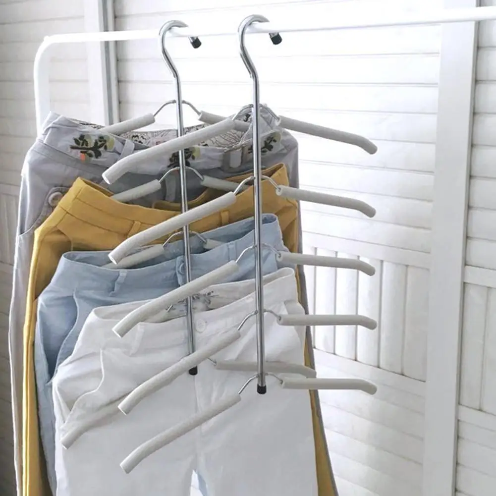 

Multi-layer Clothes Hanger Hook Trousers Pants Storage Rack Drying Wardrobe Organizer Hanger Anti-Slip Storage Hanger Foldable