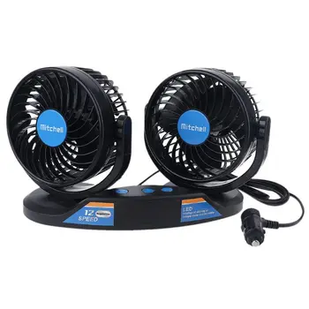

Dual Head Car Fan 12V Vehicle Fan 5inch 12 Speeds and 360 Rotatable Cooling Fan with Temperature Humidity LED Display