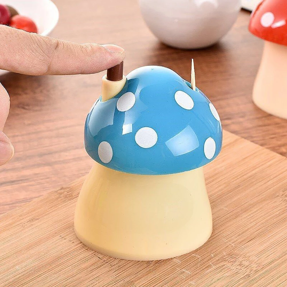 Hot Portable Mini Size Toothpick Holders Mushroom Design Automatic Toothpick Storage Box Toothpick Dispenser Holder Home Bar Too