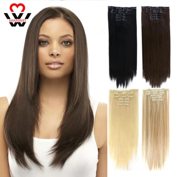 

MANWEI 6Pcs/Set Long Straight In Hair Extension Body Hair Extension Clip For Synthetic Hair Extensions Brown Ombre Color