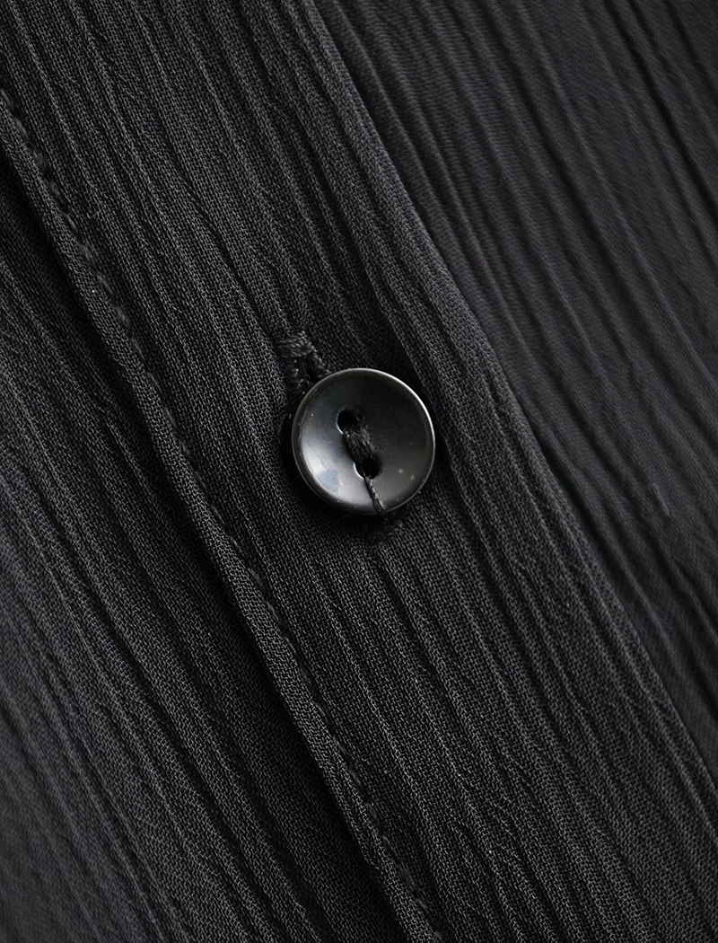 Стильная черная блузка с рюшами, женская элегантная яркая однотонная блузка с длинным рукавом, сексуальная прозрачная шифоновая рубашка, туника, Chemisier Femme