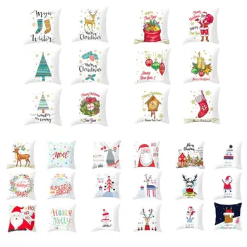 

Christmas Polyester Velvet Pillow Case Cartoon Santa Tree Print Cushion Cover