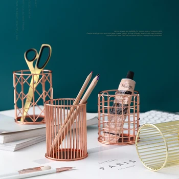 

Nordic Hollow Metal Rose Gold Makeup Brush Storage Bucket INS Beauty Tool Brush Storages Tube Desktop Pen Holder Iron Art CVS