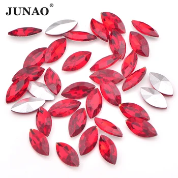 

JUNAO 7*15mm Red Color Pointback Glass Rhinestone Applique Horse Eye Glass Crystal Stone Fancy Diamond Strass for Decoration