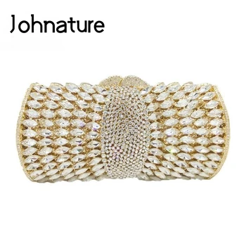 

Johnature Evening Clutch Purses 2020 New Fashion Party Women Bag Metal Inlaid Diamond Pillow Shape Banquet Chain Shoulder Bags