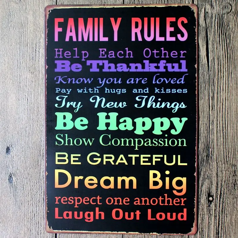 

Family Rules Metal Tin Sign Vintage Plate House Rules Wall Pub Restaurant Home Art Decor Iron Poster Cuadros DU-1628
