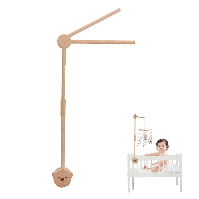Baby Wooden Little Bear Bed Bell Bracket Cartoon Crib Bed Bell Mobile Hanging Rattle Toy Hanger Baby Crib Decoration Accessories 1