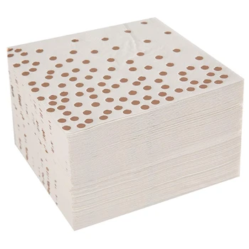 

Cocktail Paper Napkins Hot Stamped with Rose Gold Foil Polka Dotwhite Color Paper Napkin Widely Used in Bar, Coffee Shops, Party