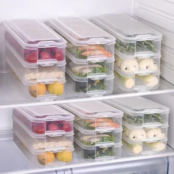 

Plastic Multilayer Fresh Keeping Box Set Kitchen Refrigerator Organizer Storage Box Seafood Food Transparent Storage Rack